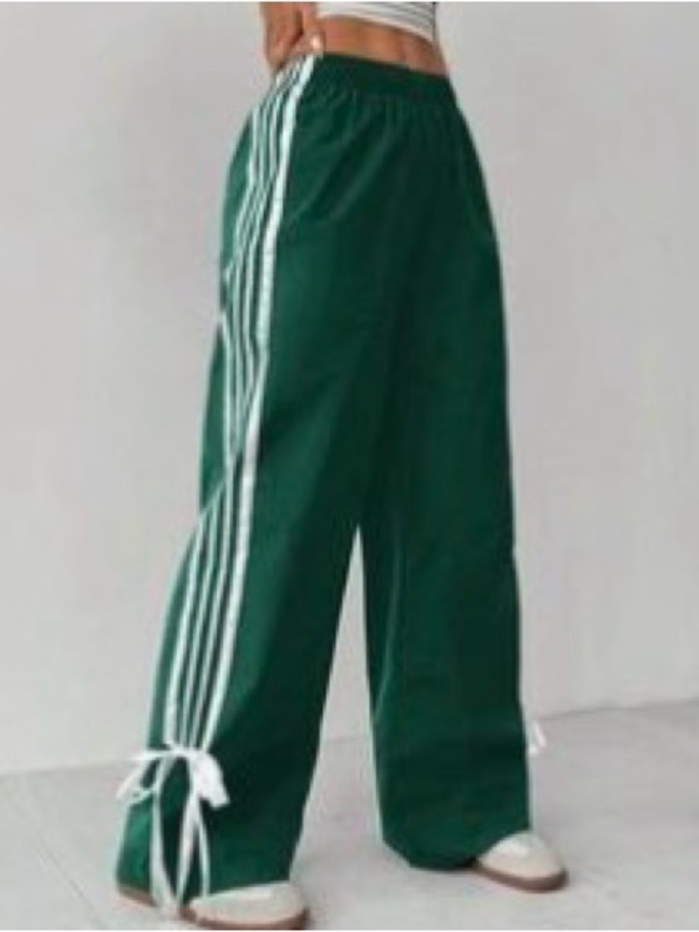 Kids Green Wide-Leg Track Pants with Side Stripes